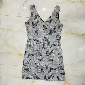 Folter Cotton Goth Dress Newspaper Print With Ravens & Tarantulas Womens Size L